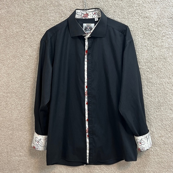 BG The Authentic Shirt Maker Men's XL Long Sleeve Black Button Up Shirt - Picture 2 of 10